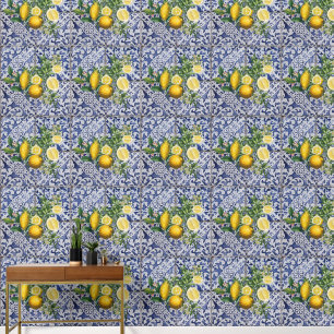 Papier Peint Citrons Carreaux portugais d'été