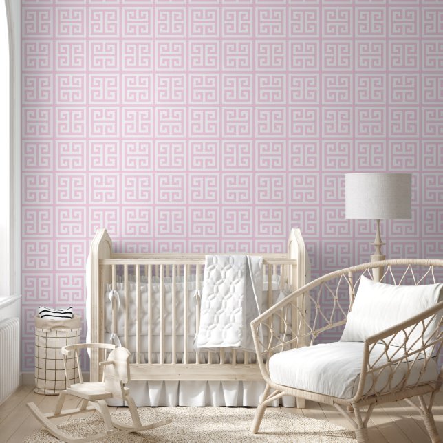 Papier Peint Clé classique Rose et Clé grecque blanche Grande (Enfants)