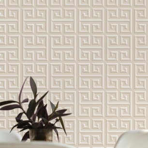 Papier Peint Clé grecque géométrique Motif Beige chaud