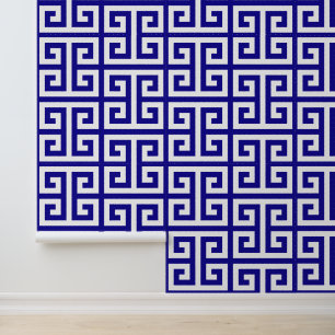 Papier Peint Clé grecque grande ultramarine et blanche