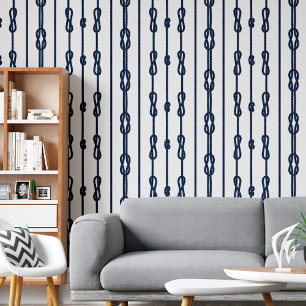 Papier Peint Coastal chic Corde bleue profonde et noeuds marins