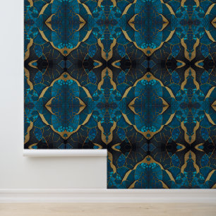 Papier Peint Cobalt Bleu Marbre Mosaïque Or Inlay Veines