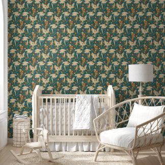 Papier Peint Cockatoo and Pomegranate in orient blue 