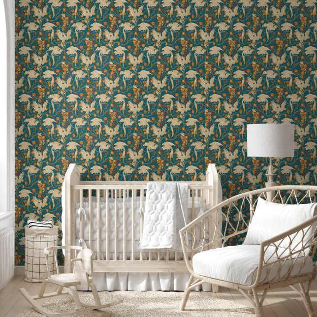 Papier Peint Cockatoo and Pomegranate in orient blue  (Enfants)