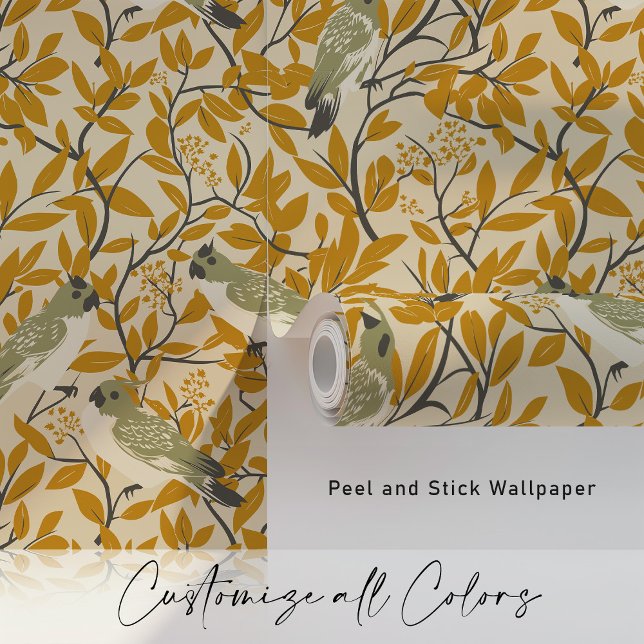 Papier Peint Cockatoos d'or au feuillage d'automne (Créateur téléchargé)