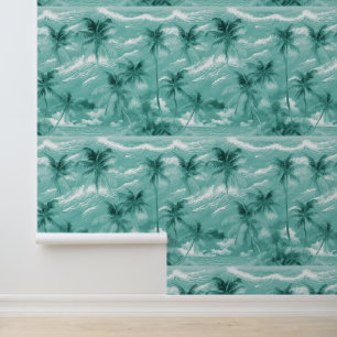 Papier Peint Cocotier tropical turquoise