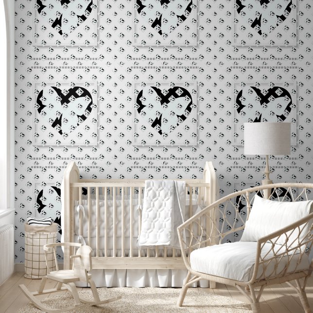 Papier Peint Cœur Papillon Sur Blanc  (Enfants)