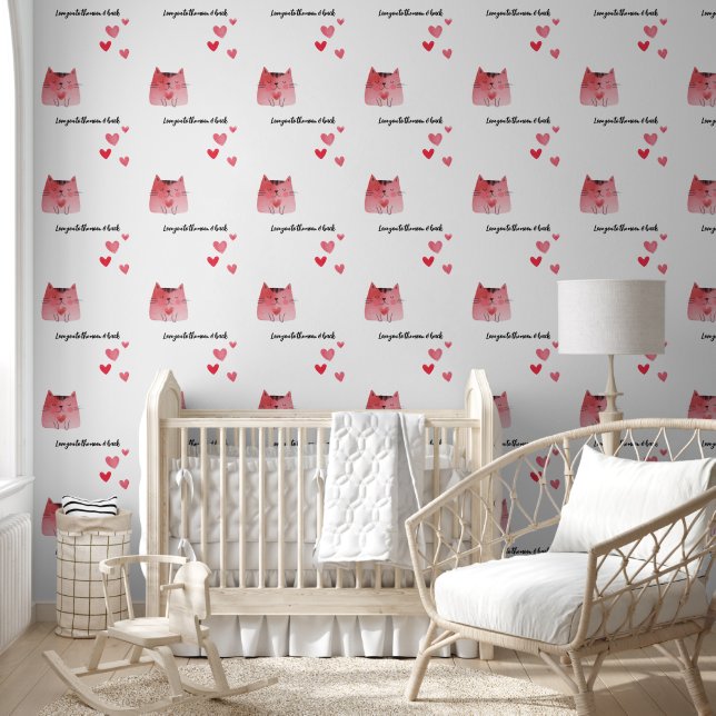 Papier Peint Coeurs & Chats Vous Aimez Sur La Lune (Enfants)