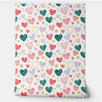 Papier Peint Cœurs Evergreen & Rose Blush