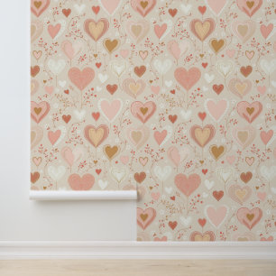 Papier Peint Coeurs romantiques et motifs floraux