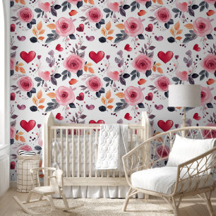 Papier Peint Coeurs roses et Rose