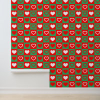 Coeurs rouges verts et blancs Vérifier Noël Motif