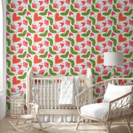 Papier Peint Coeurs vert rose mignonne Motif lunaire floral