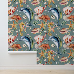 Papier Peint Colorée Nautique Sous-marin Animaux de la mer Libr