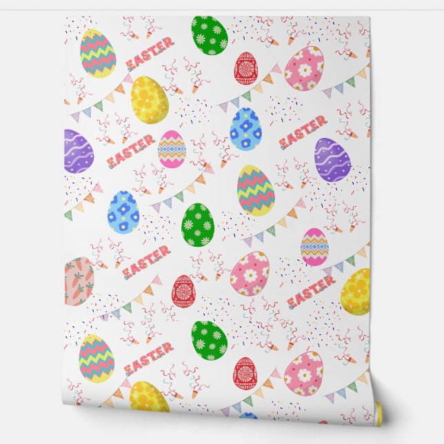 Papier Peint Colorful Easter Egg and Spring Bunting Pattern  (Déroulement)