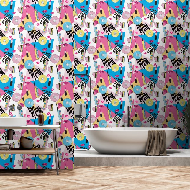 Papier Peint Colorful Retro 1990's Nineties Motif (Salle de bain)