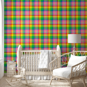 Papier Peint Conception de carreaux Madras jaune vert rose