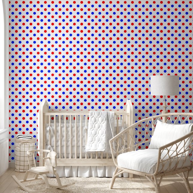 Papier Peint Conception de points polka blancs rouges bleus  (Enfants)