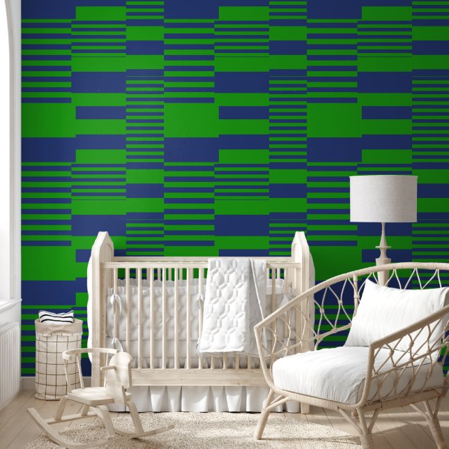 Papier Peint Conception de rayures patchwork bleu vert  (Enfants)