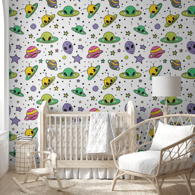 Papier Peint Cool bébé espace extra-terrestre carrelé (Enfants)