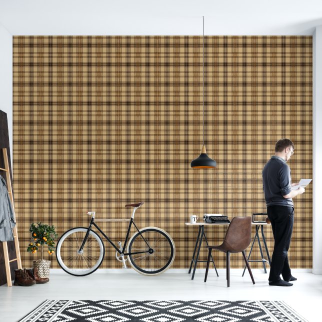Papier Peint Cool Brown carrelage blanc plaqué motif (Salon)