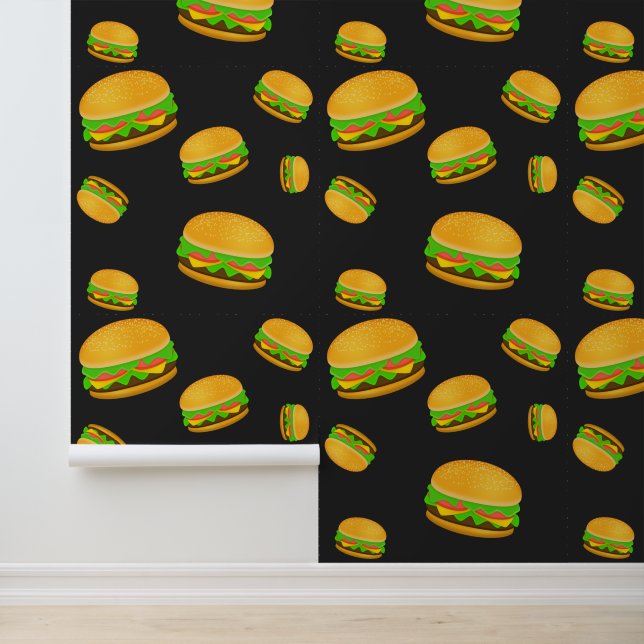 Papier Peint Cool et amusant hamburger motif gris foncé (Application)