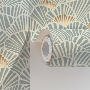Papier Peint Coques de ventilateur géométriques en bleu doux et