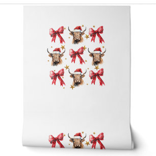 Papier Peint Coquette Bow Noël Highland Cow Père Noël Cute Xma