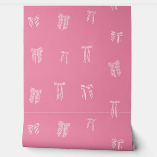 Papier Peint Coquette rayée Bows rose clair sur rose