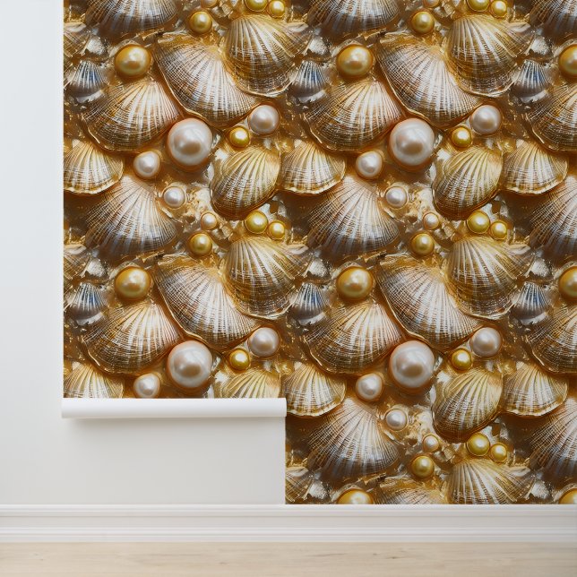 Papier Peint Coquillages pearde murale sans couture motif bronz (Application)