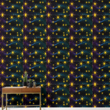 Papier Peint Cosmic Wave Étoiles Dorées Néon