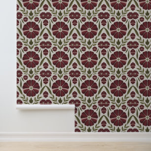 Papier Peint Cosy Large Échelle Bourgogne Florale