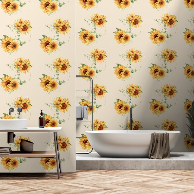 Papier Peint Cottage Tournesols (Salle de bain)