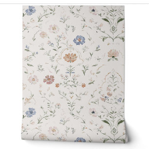 Papier Peint Cottagecore Beige Fantaisiste Fleur Sauvage Aquare