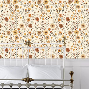 Papier Peint Cottagecore Brown et jaune Floral