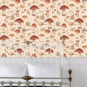 Papier Peint Cottagecore Champignons Casquettes rouges