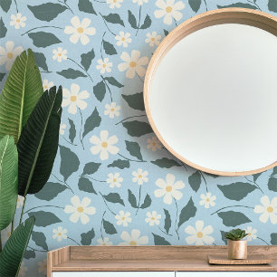 Papier Peint Cottagecore Ciel Bleu & Blanc Floral Daisy