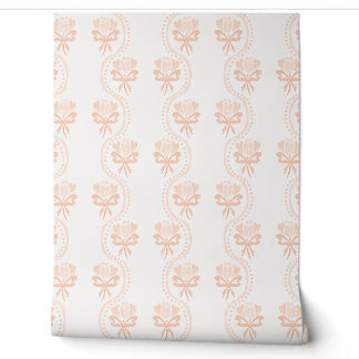 Papier Peint Cottagecore Floral Stripe Bows - Orange pastel