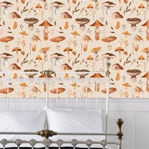 Papier Peint Cottagecore Orange Casquette Champignons