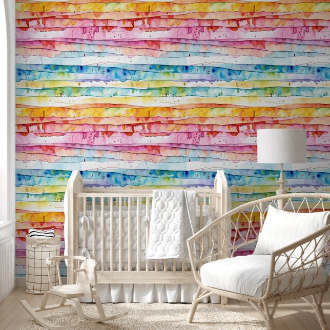 Papier Peint Couches d'aquarelle Abstrait rouge, bleu, jaune (Enfants)