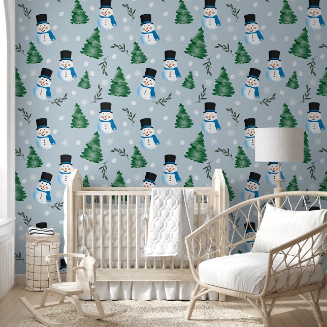 Papier Peint Couleur d'eau douce Motif neige d'hiver (Enfants)