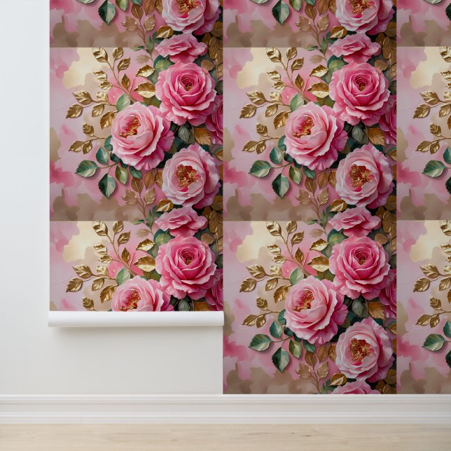 Papier peint couleur or rose chic (Application)