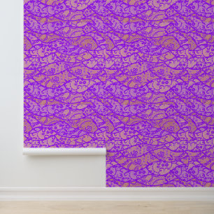 Papier Peint Couleur personnalisée Faux Purple Lace Fishnet