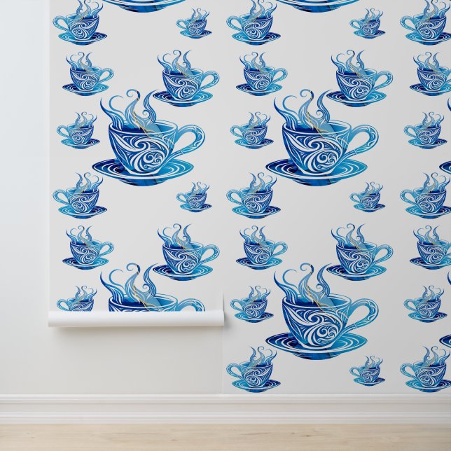 Papier Peint Coupe Artistique de Café Bleu avec Motifs de tourb (Application)