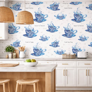 Papier Peint Coupe Artistique de Café Bleu avec Motifs de tourb