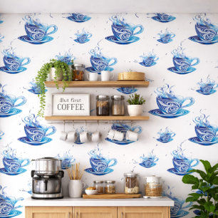 Papier Peint Coupe Artistique de Café Bleu avec Motifs de tourb