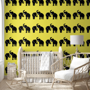 Papier Peint Couple Eléphant Couleur Personnalisée Jaune