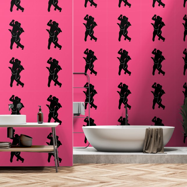 Papier Peint Couple Tango Dancer Couleur personnalisée rose (Salle de bain)