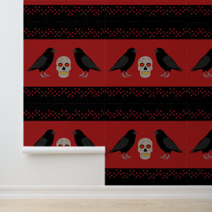 Papier Peint Crâne gothique et ravens du gardien Halloween