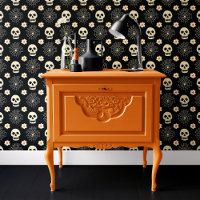 Crâne noir et toile d'araignée florale Halloween